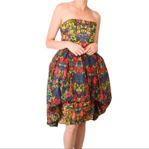 NWT Anna Sui Multiple Kaleidoscope Strapless Tulip Skirt Cocktail Dress